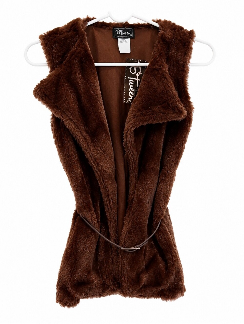 Girl Faux Fur Belted Vest NWT Brown  sz 14/16